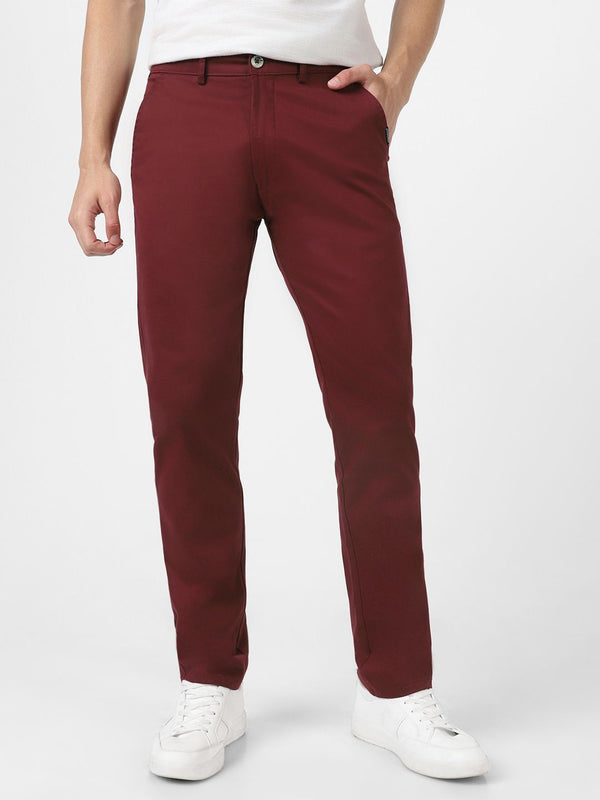 Urbano Fashion Men Maroon Slim Fit Solid Chinos