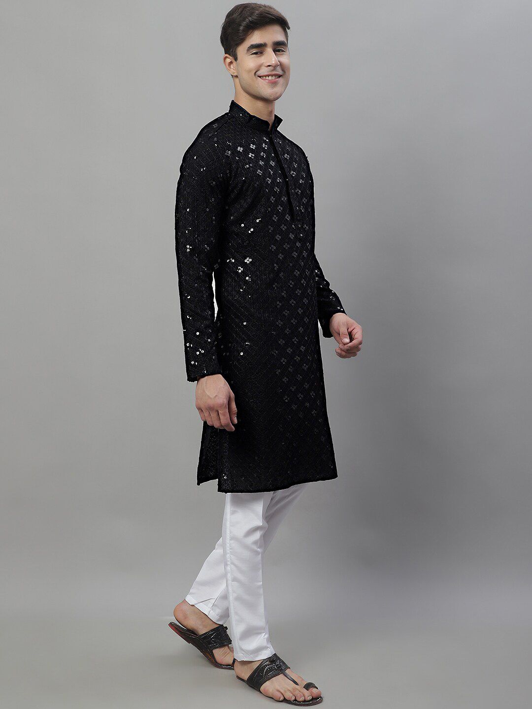 Jompers Geometric Chikankari Embroidered Kurta With Pyjamas