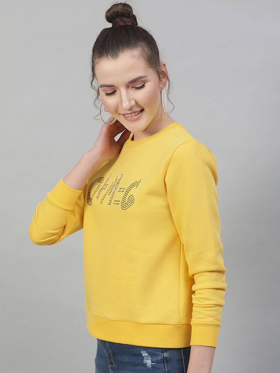 STREET 9 Women Yellow Printed Sweatshirt