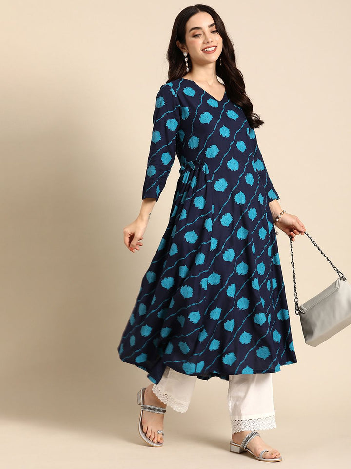 Anouk Floral Printed V-Neck A-Line Kurta