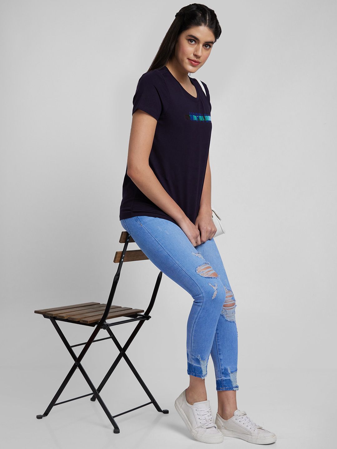 SPYKAR Women Round Neck Short Sleeve Cotton T-shirt
