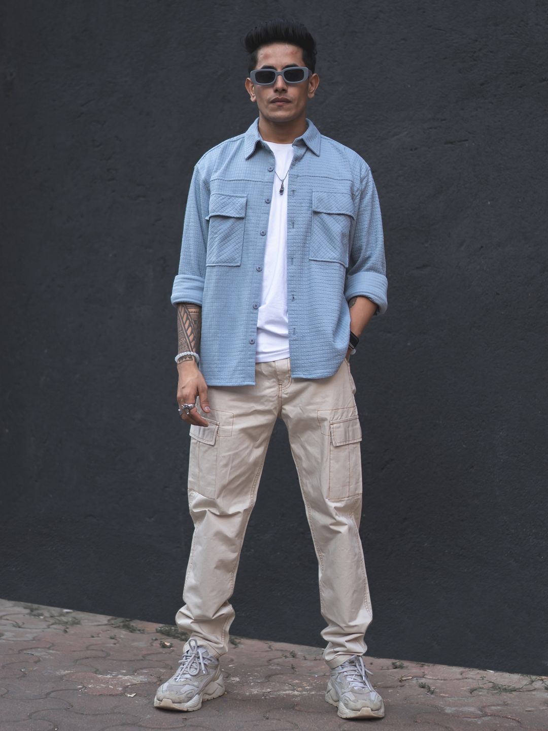Powerlook India Slim Self Designed Spread Collar Casual Oversized Shirt