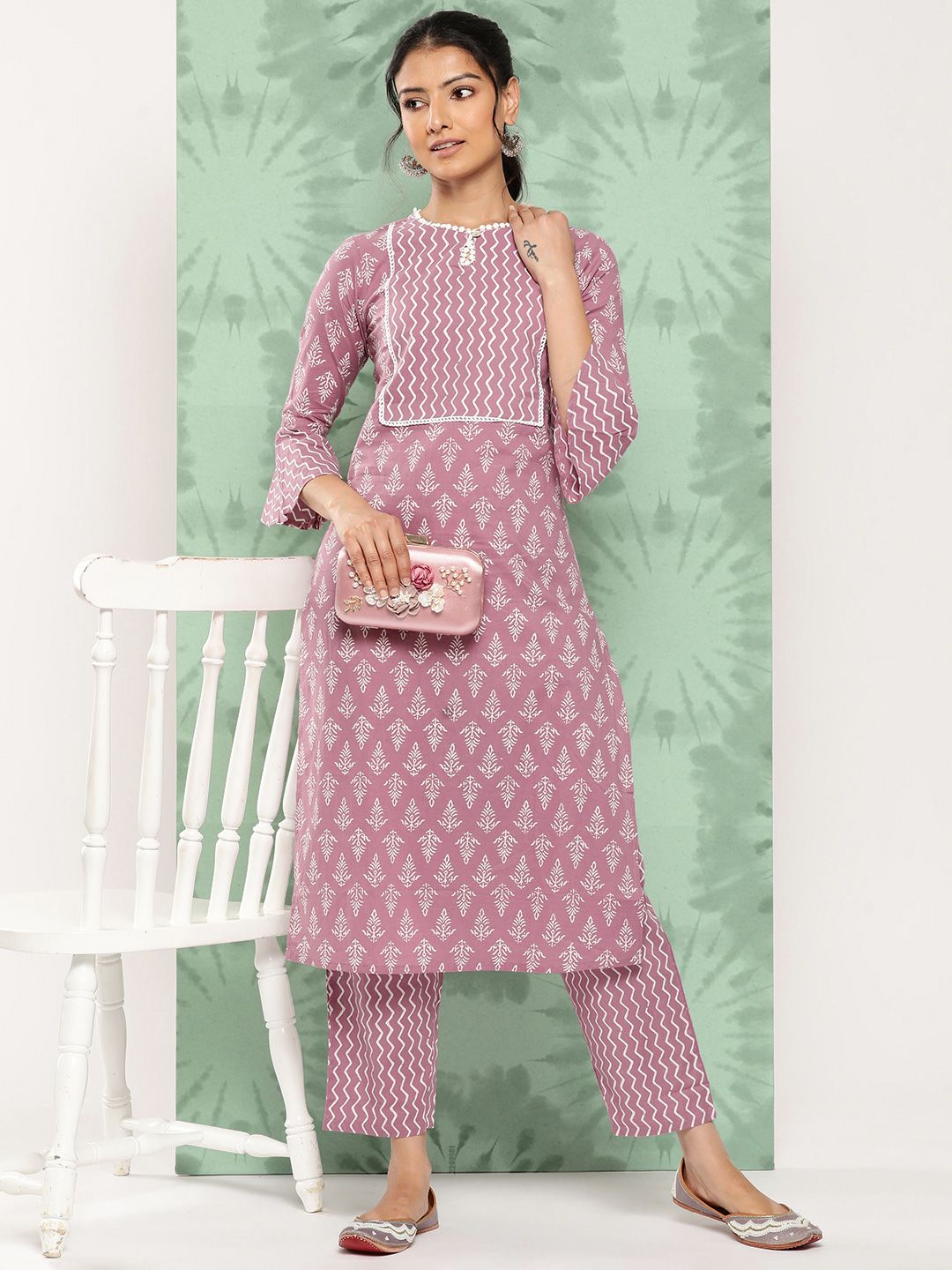 Varanga Women Ethnic Motifs Printed Regular Pure Cotton Kurta with Trousers
