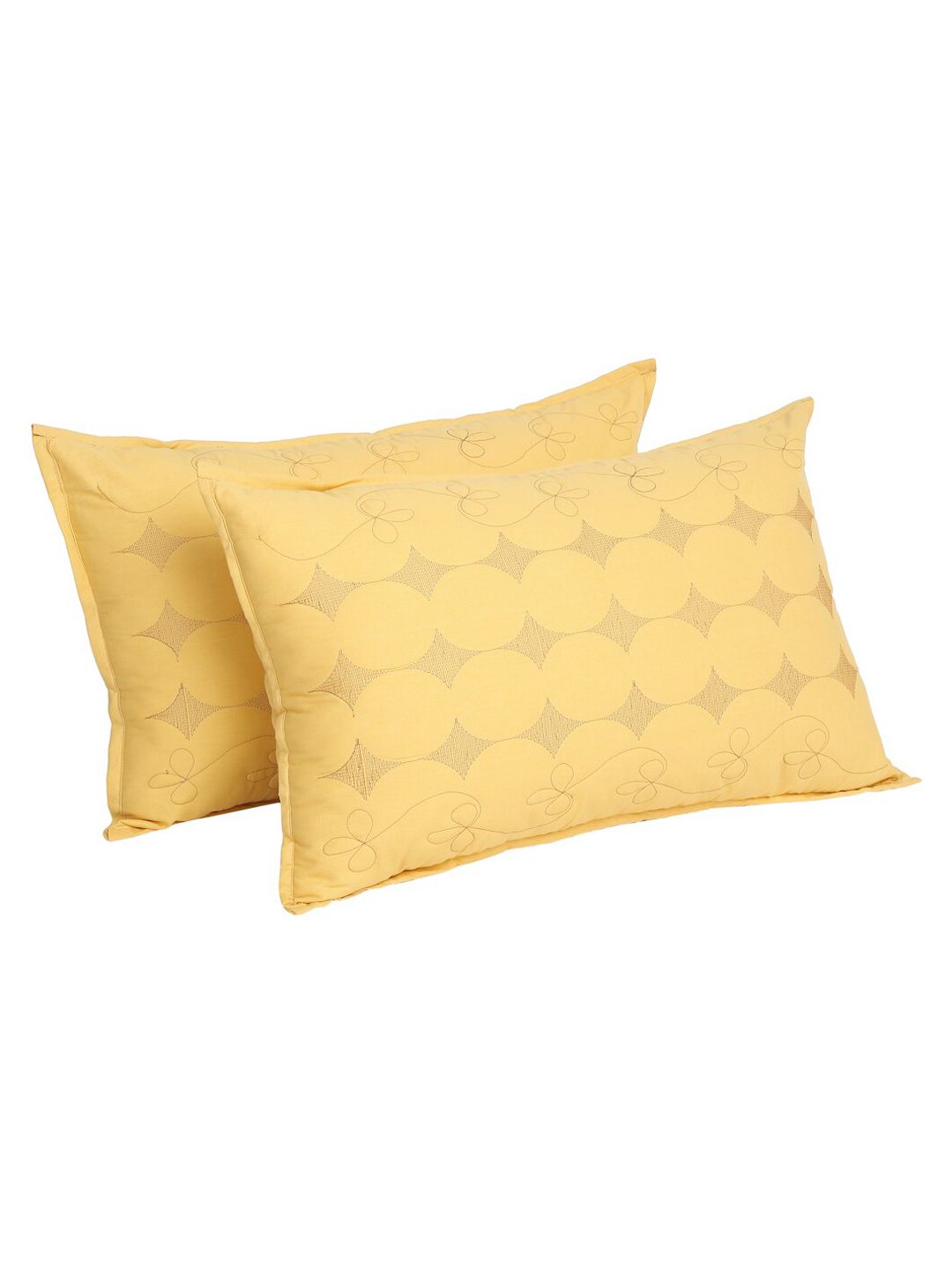 HOSTA HOMES Set of 2 Yellow Embroidered Pure Cotton Pillow Covers