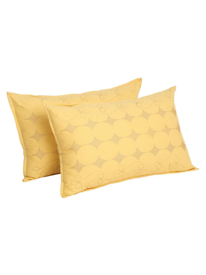 HOSTA HOMES Set of 2 Yellow Embroidered Pure Cotton Pillow Covers