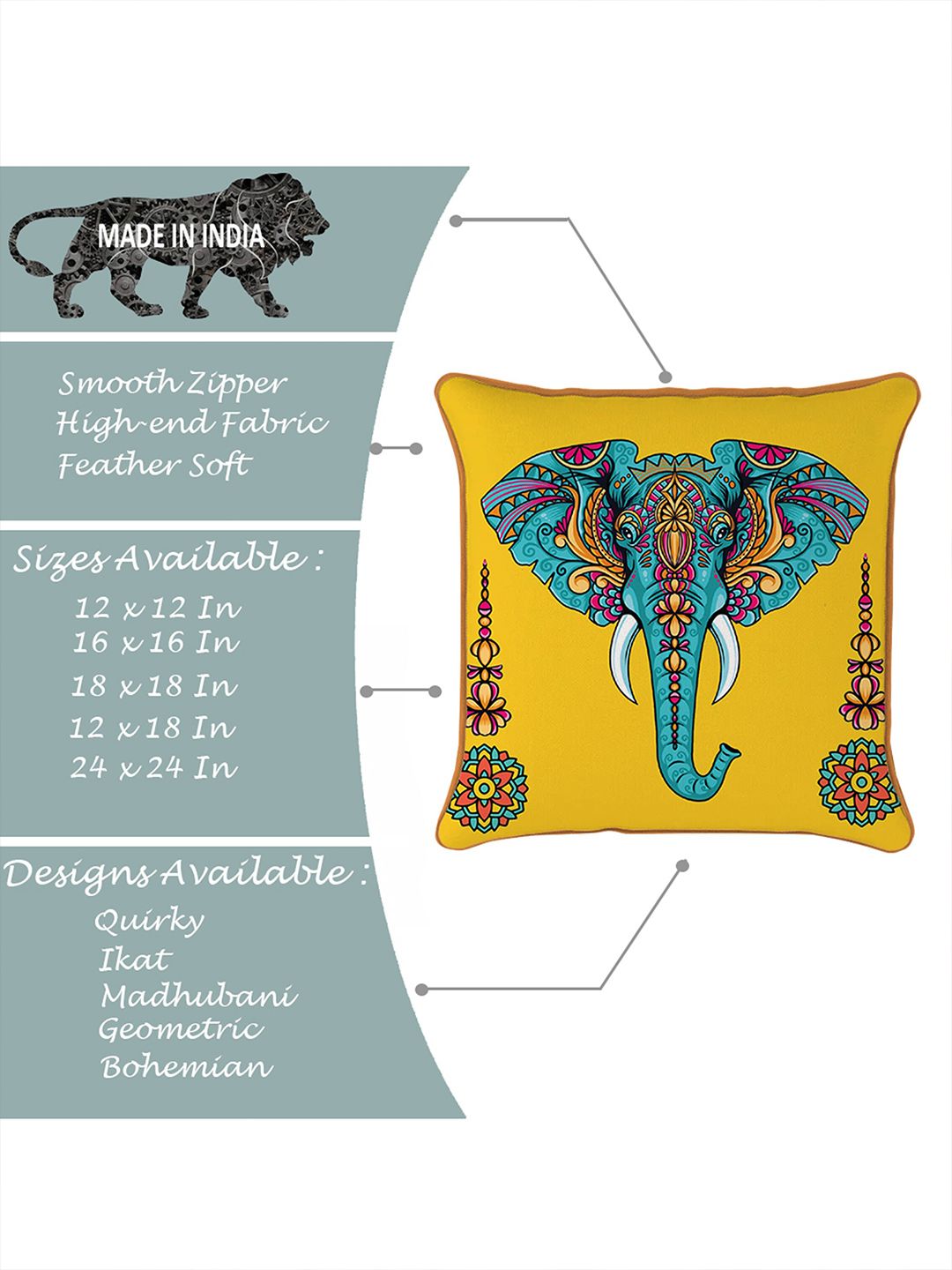 STITCHNEST Yellow & Blue Set of 5 Ethnic Motifs Velvet Square Cushion Covers