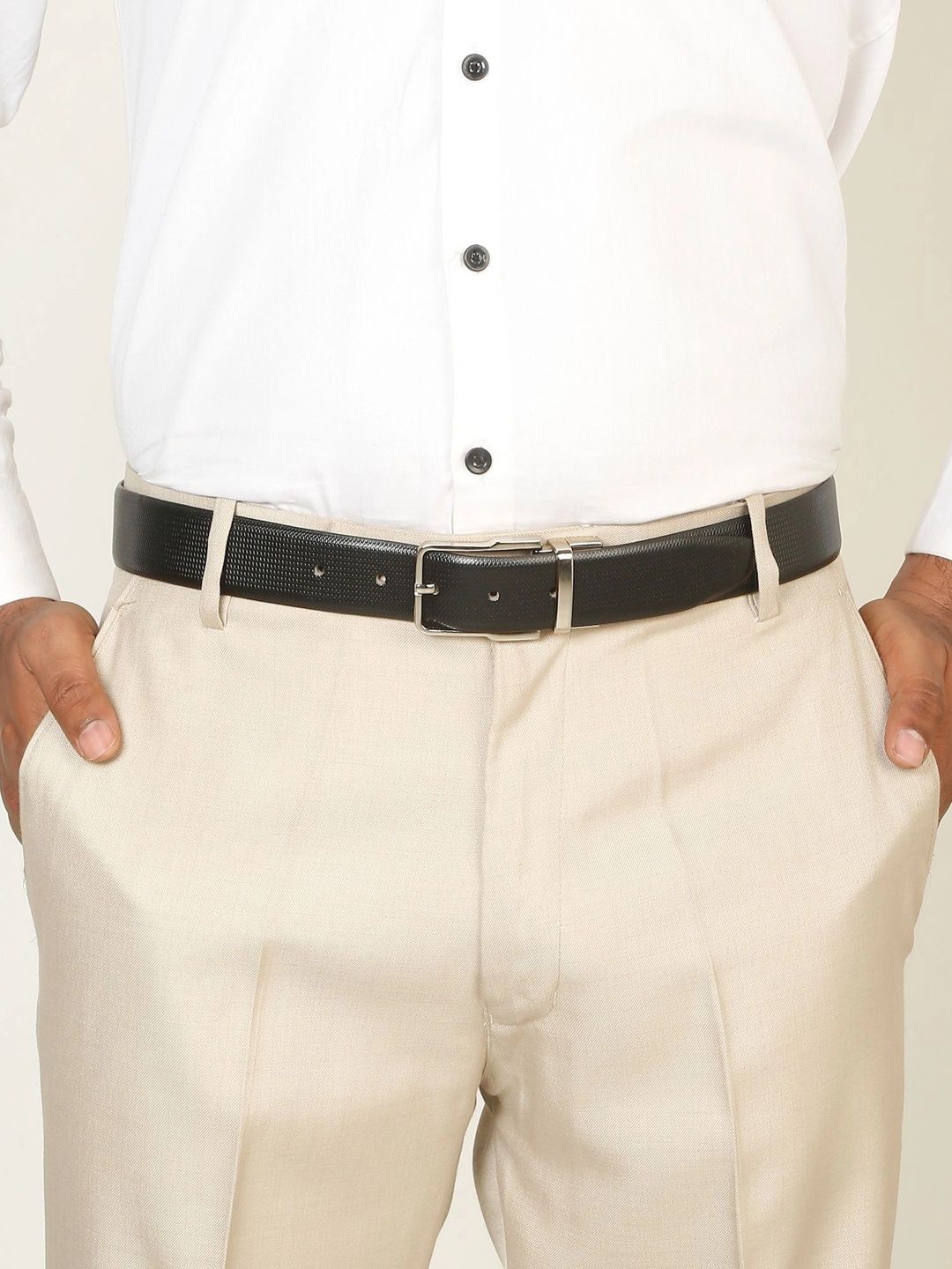 Teakwood Leathers Men Textured Leather Reversible Formal Belt