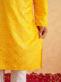 SOJANYA Mandarin Collar Long Sleeves Woven Design Pure Cotton Kurta with Churidar