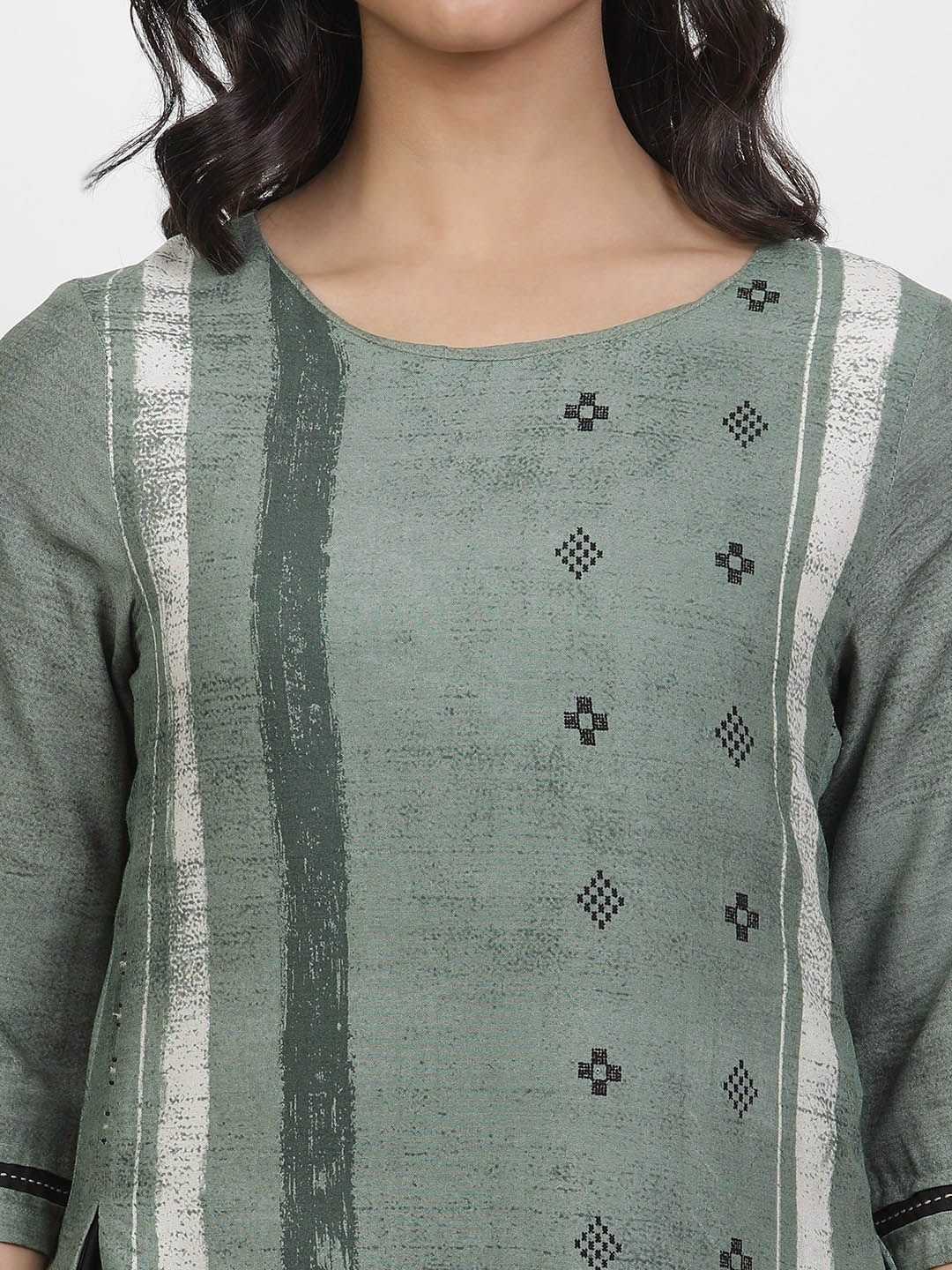W Printed Regular Thread Work Round Neck Kurta Sets