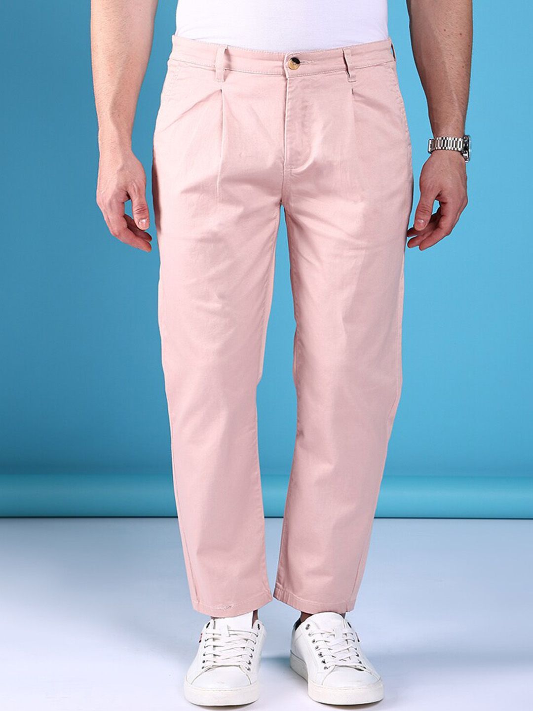 The Indian Garage Co Men Slim Fit Mid-Rise Pleated Chinos