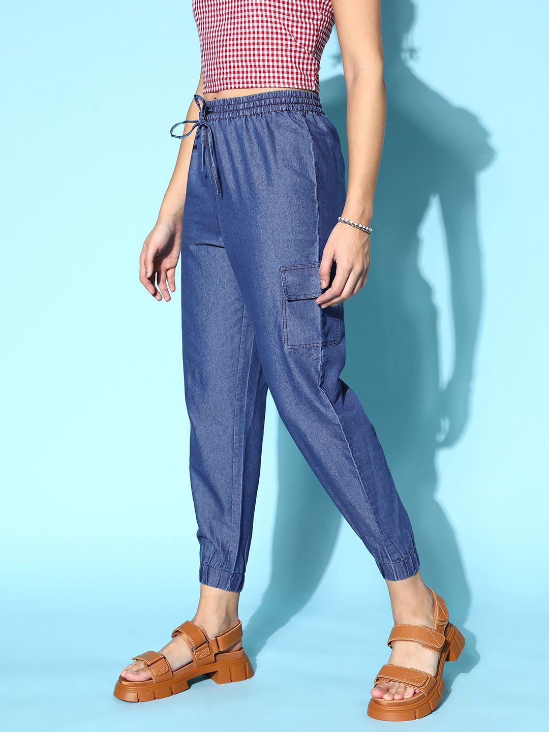 Berrylush Women Navy Blue Solid Utility Trousers