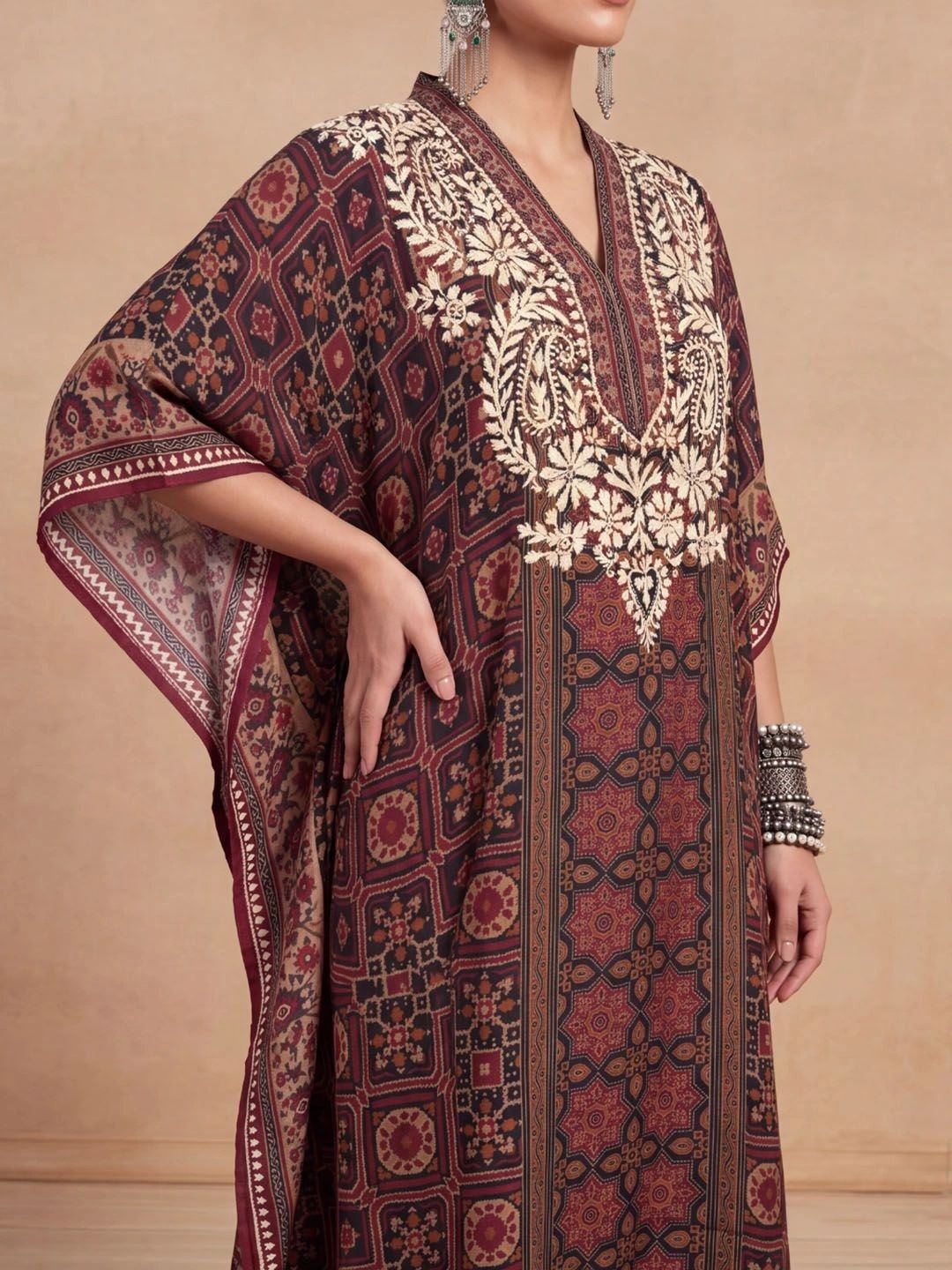 House of Chikankari Women Thread Work Crepe Kaftan Kurta