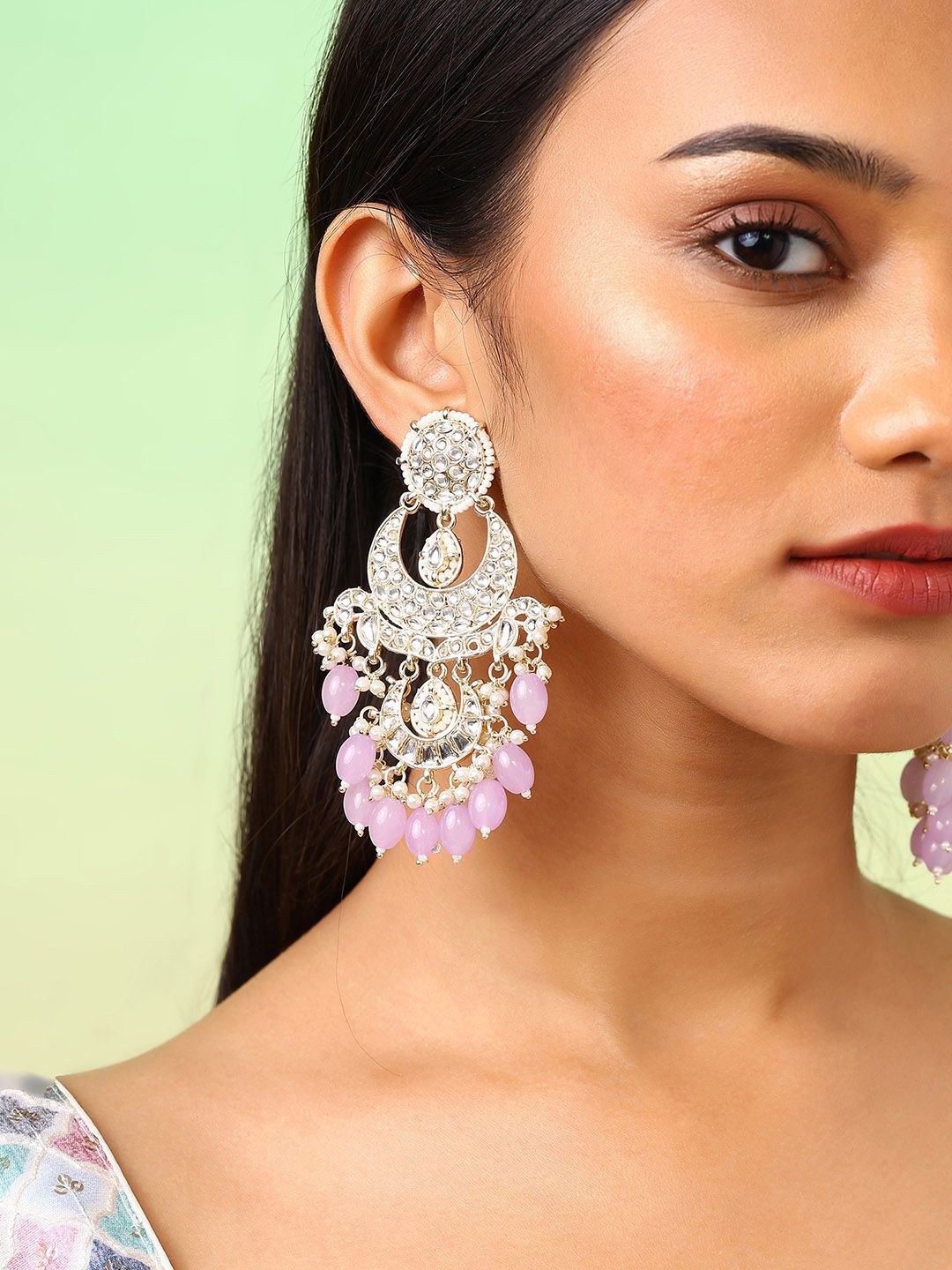 Priyaasi Gold-Plated Kundan Stone Studded & Pearls Manik Chandbalis