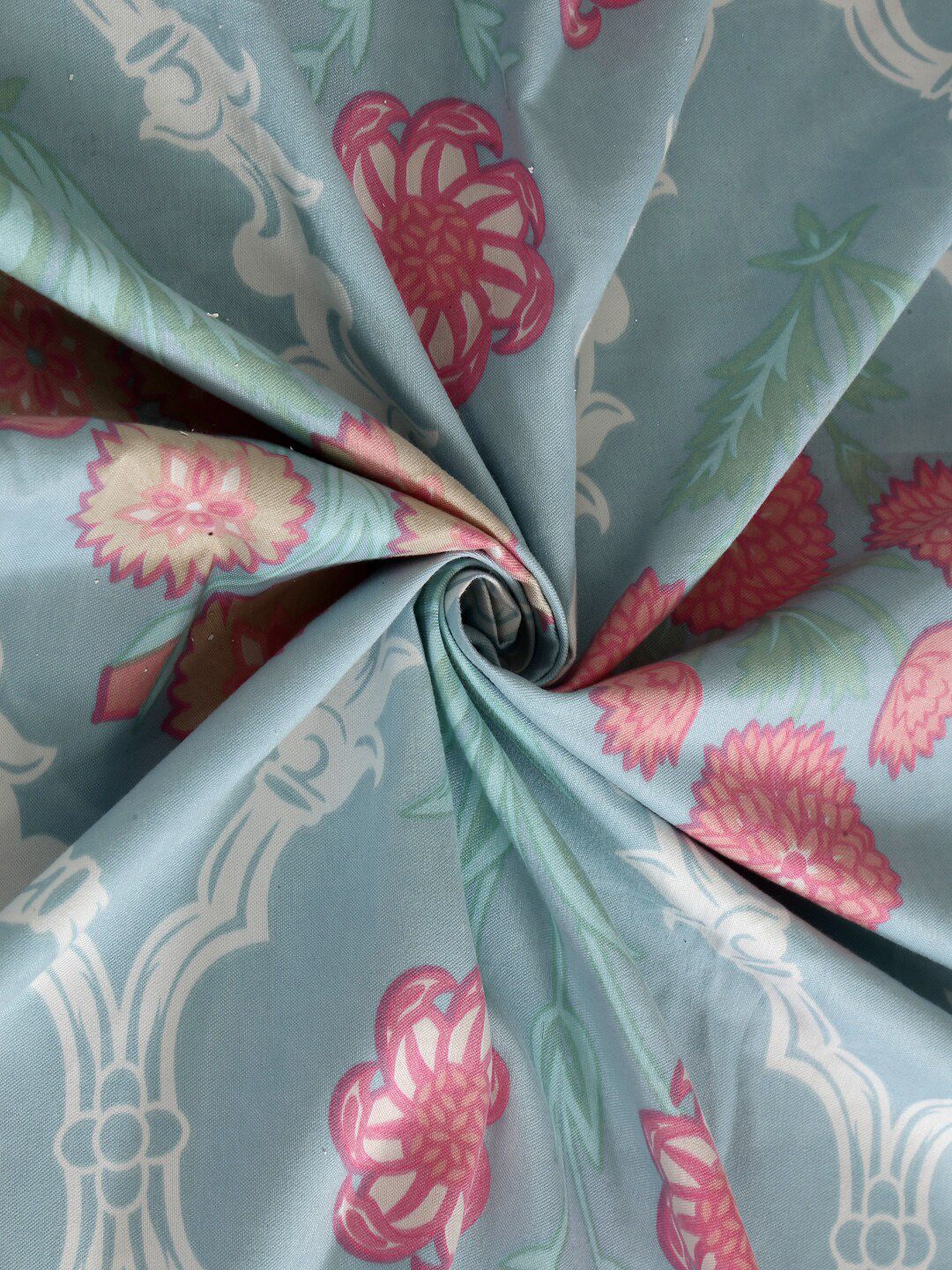 KLOTTHE Unisex Floral Blue 300 TC Fitted Double Bedsheet with 2 Pillow covers