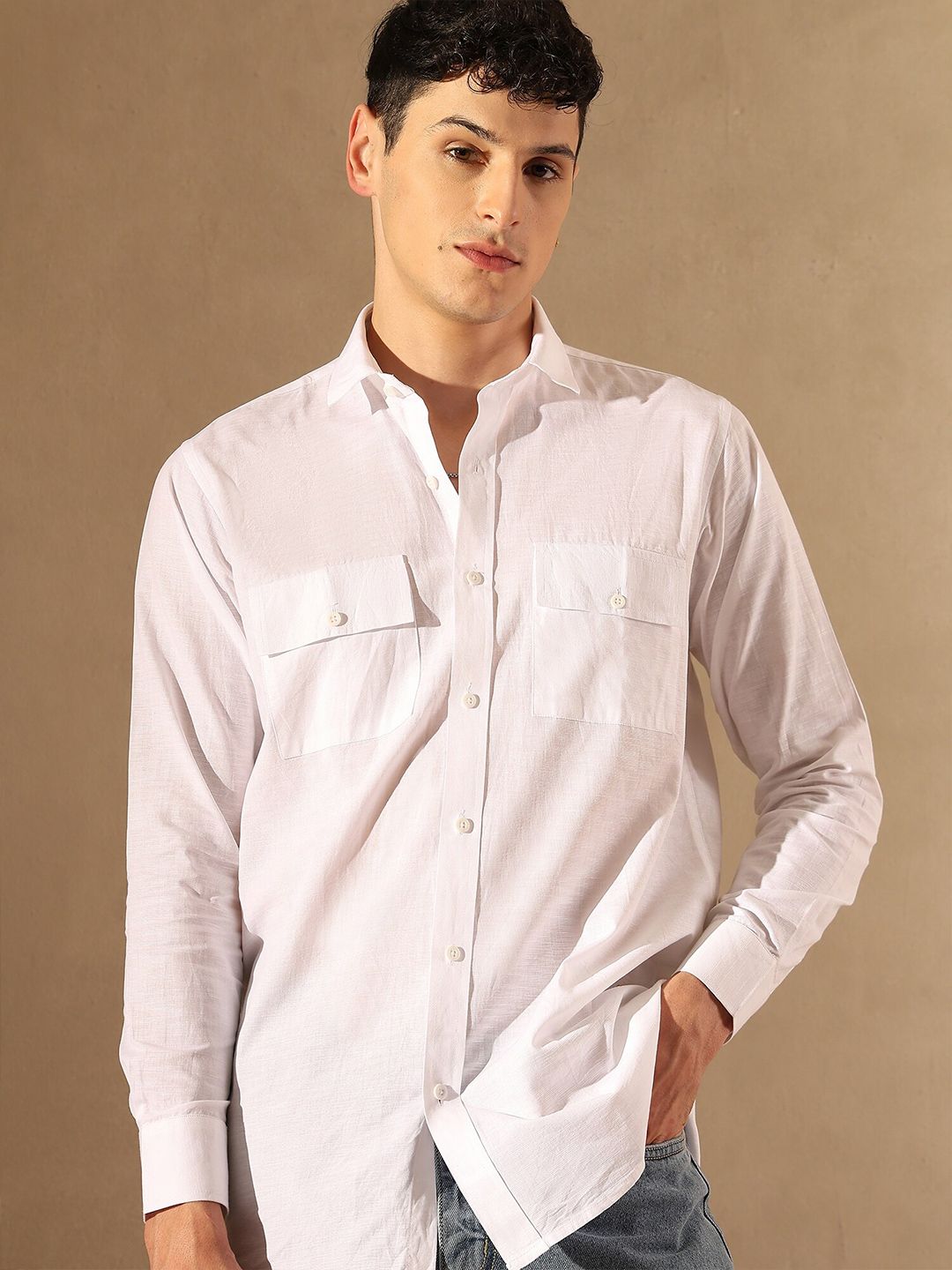 DENNISON Smart Spread Collar Cotton Linen Casual Shirt
