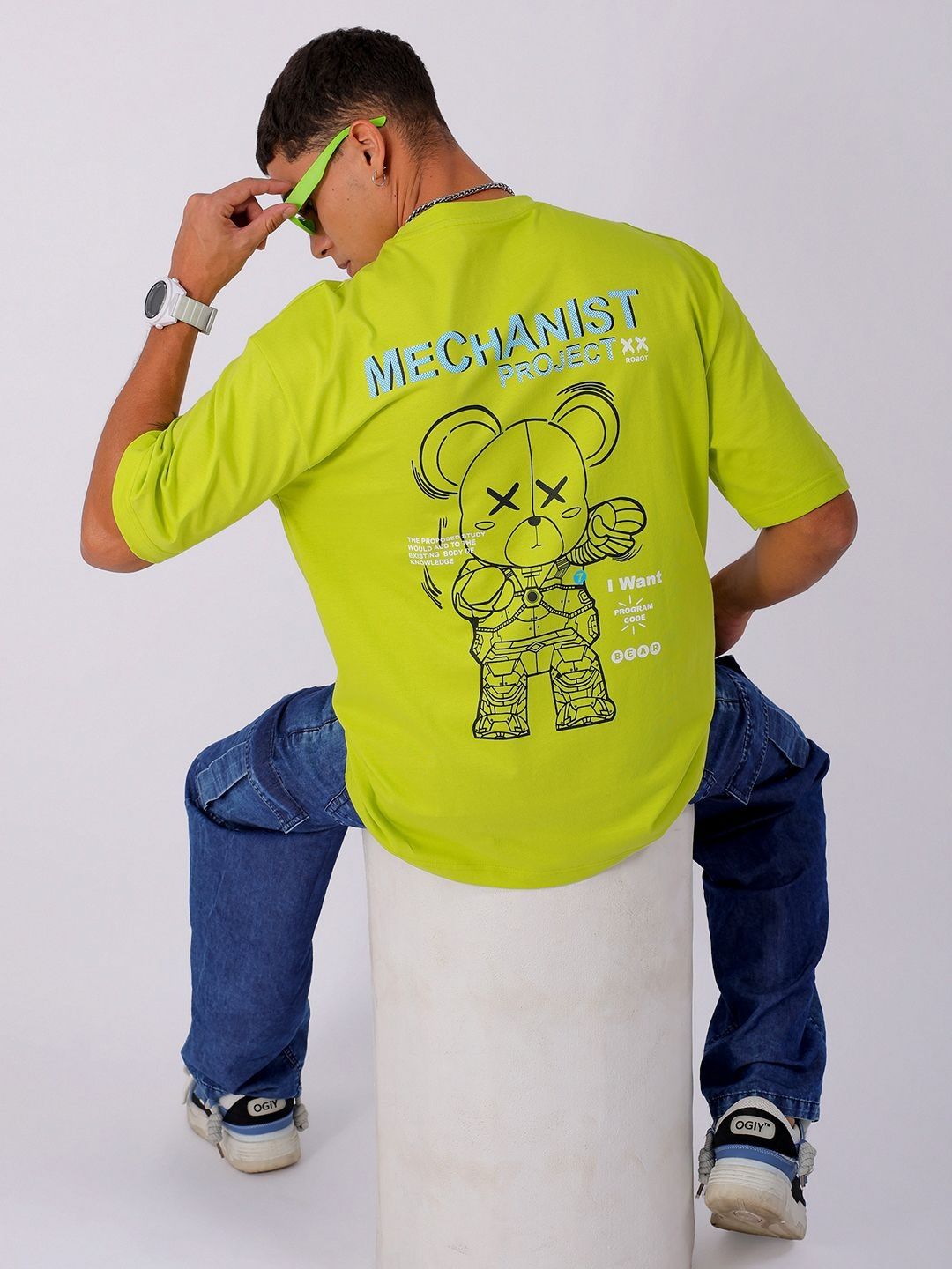 The Indian Garage Co Men Back Printed Baggy Round Neck Pure Cotton T-shirt