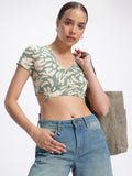 DressBerry Dynamic Abstracts Tie-Up Detail Front-Open Crop Wrap Top