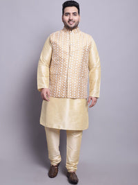 SOJANYA PLUS Plus Size Mandarin Collar Kurta With Pyjamas & Nehru Jacket