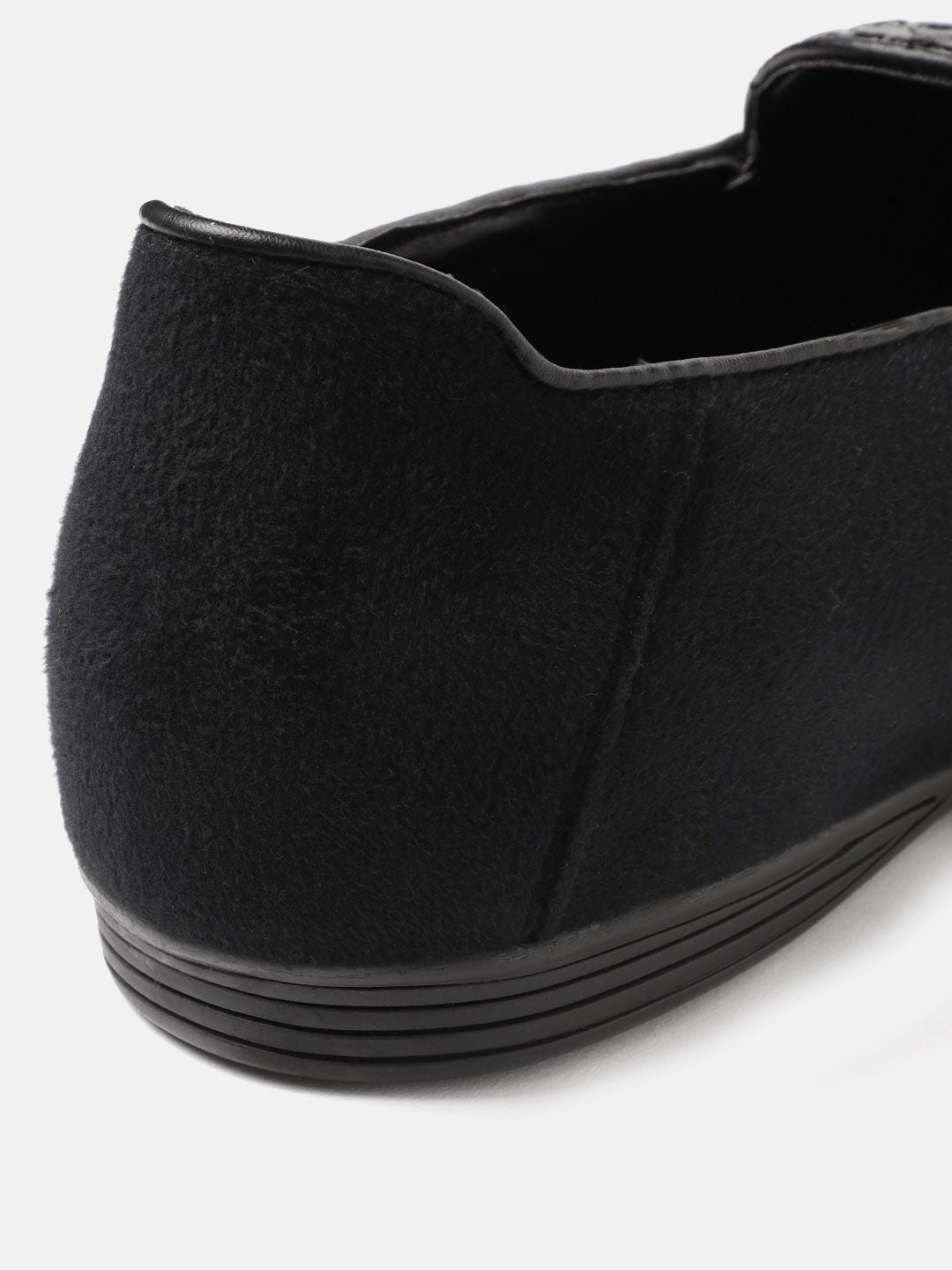 House of Pataudi Men Black Basketweave Textured Handcrafted Leather Loafers