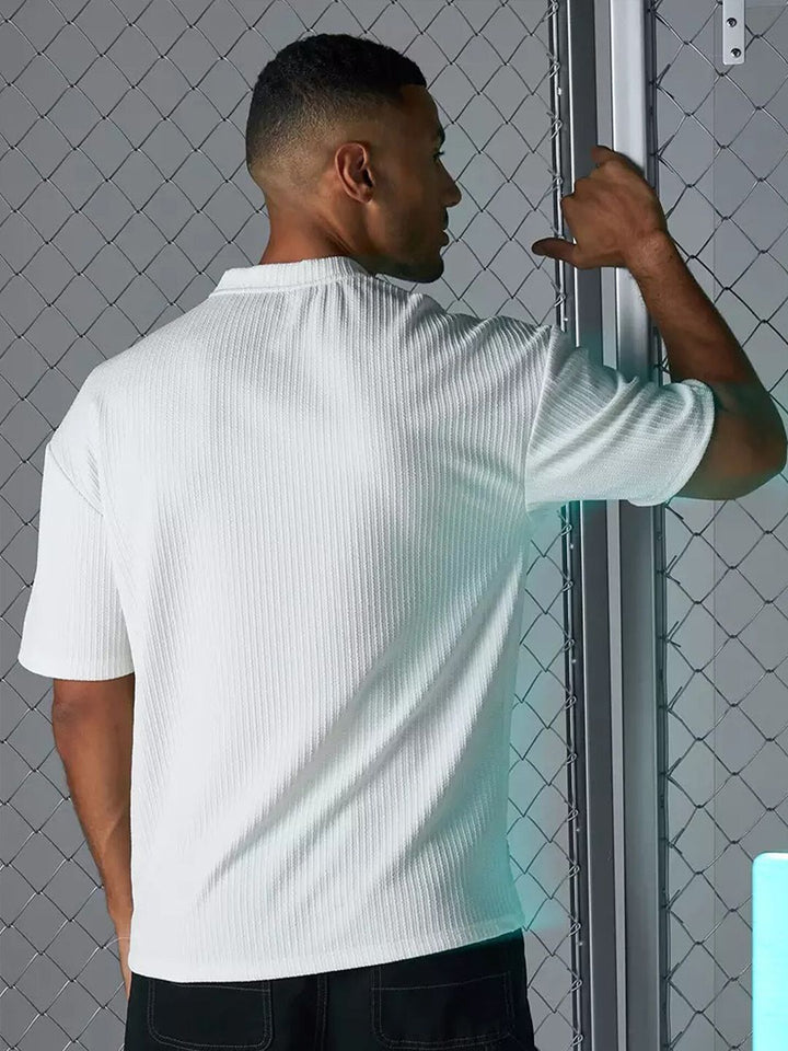 Maniac Striped Textured Cotton Regular Fit T-shirt