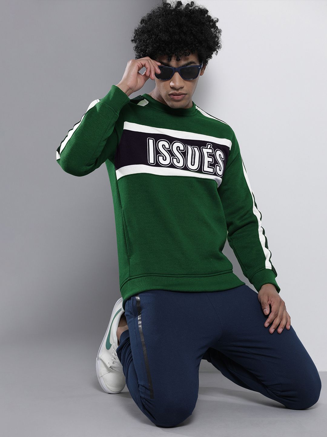 The Indian Garage Co Men Teal Colourblocked Sweatshirt
