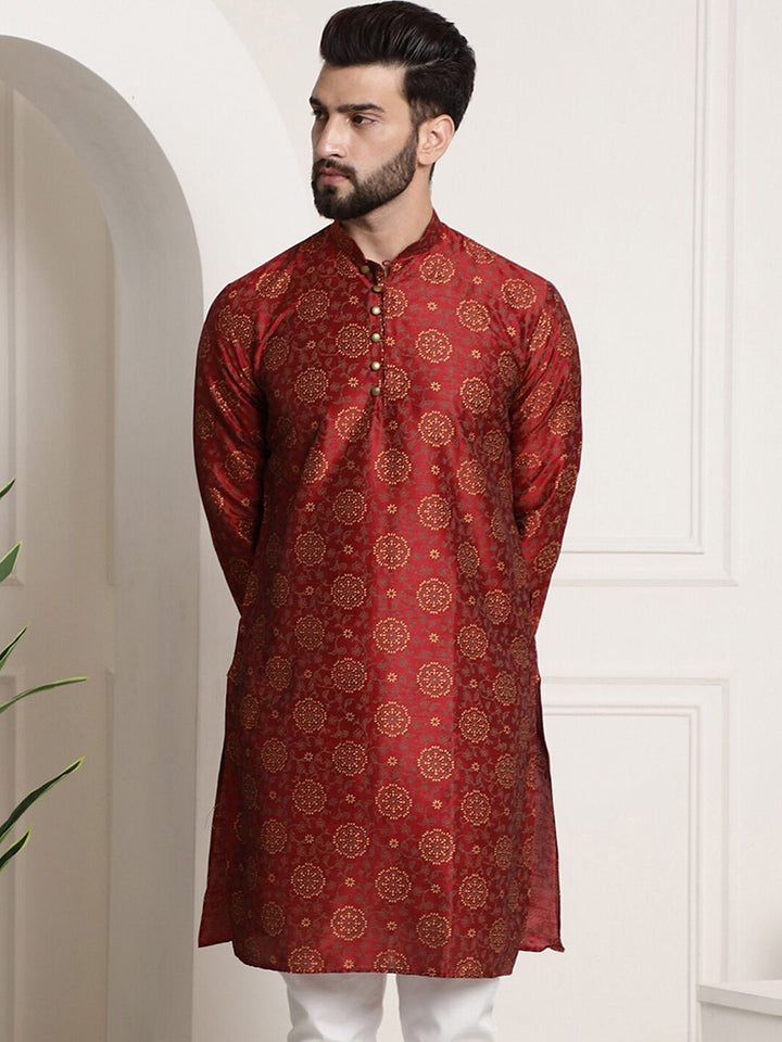 SOJANYA Rekaan Tenun Bunga Kolar Mandarin Sutera Kapas Kurta