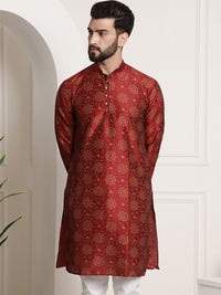 SOJANYA Rekaan Tenun Bunga Kolar Mandarin Sutera Kapas Kurta
