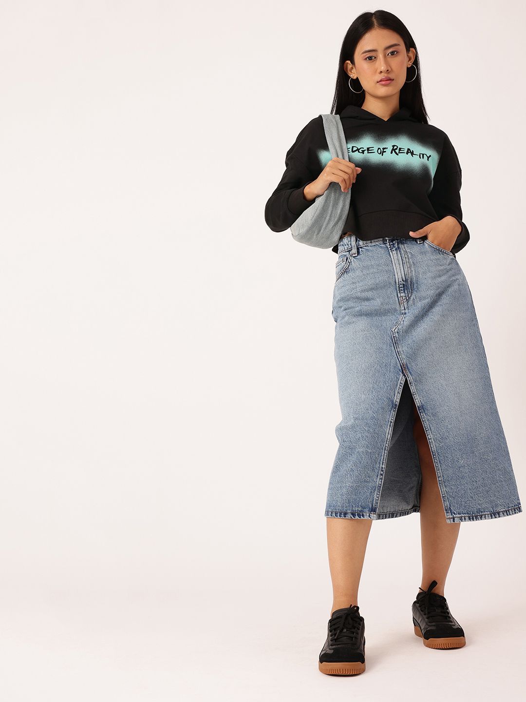 DressBerry Cotton Terry Relaxed Fit Crop Hooded Sweatshirts