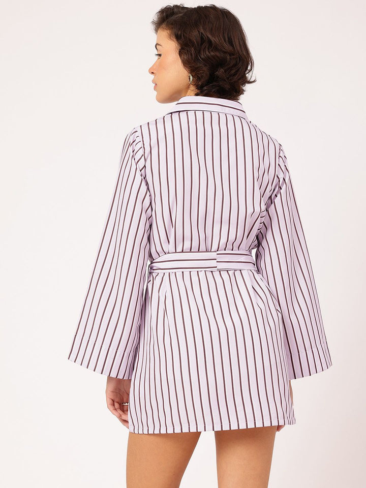 DressBerry Weekend to Work Striped Shirt-Style Sheath Mini Dress