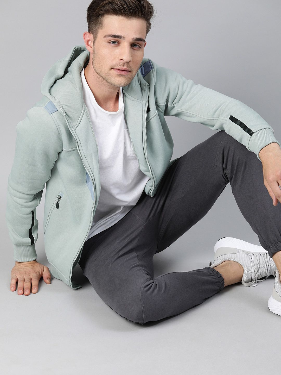 HRX by Hrithik Roshan Men Grey Solid Hooded Bomber Jacket