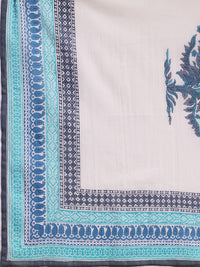 Libas Blue & White Floral Printed V-Neck Pure Cotton Kurta with Trousers & Dupatta