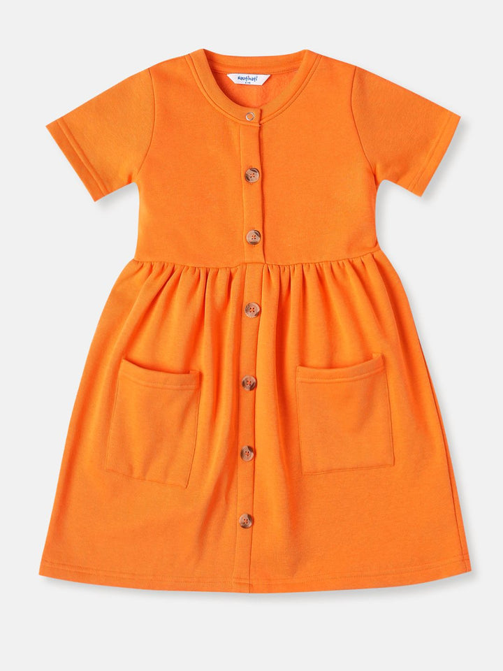 Nautinati Girls' Solid Fleece Round Neck Dress with Pockets