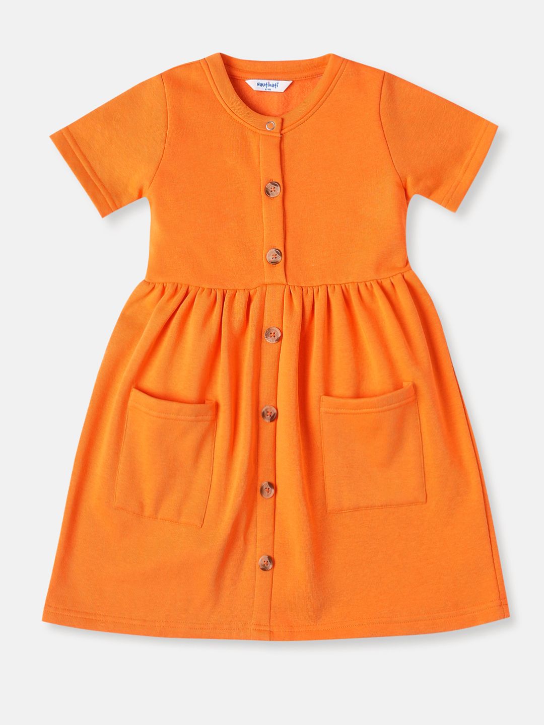 Nautinati Girls' Solid Fleece Round Neck Dress with Pockets