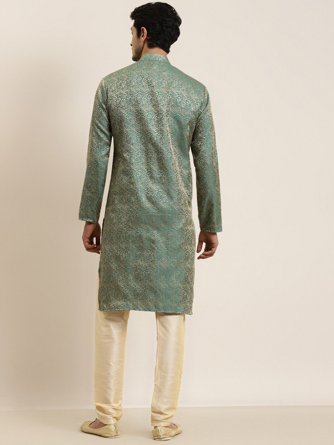 SOJANYA Woven Design Mandarin Collar Silk Cotton Kurta