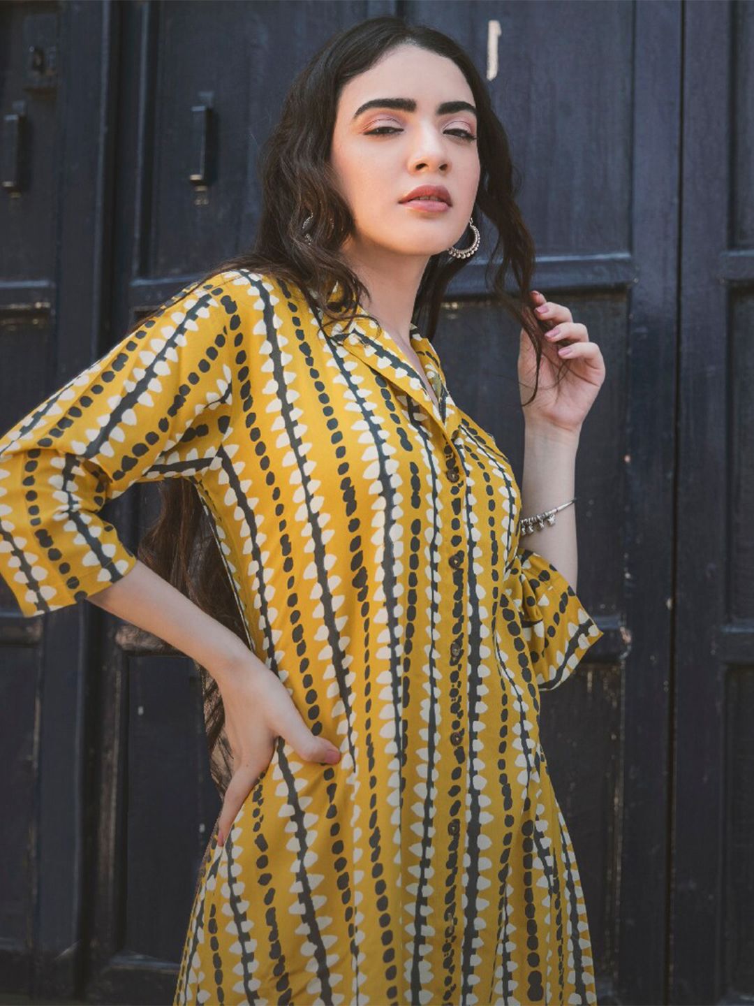 Rustorange Printed Shirt Maxi Rayon Dress