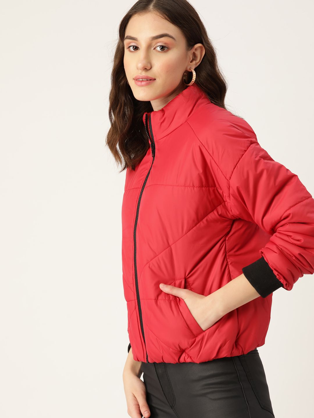 DressBerry Women Red Solid Padded Jacket