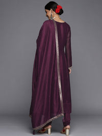 Libas Women Burgundy Floral Motifs Embroidered Sequinned Kurta with Churidar & Dupatta