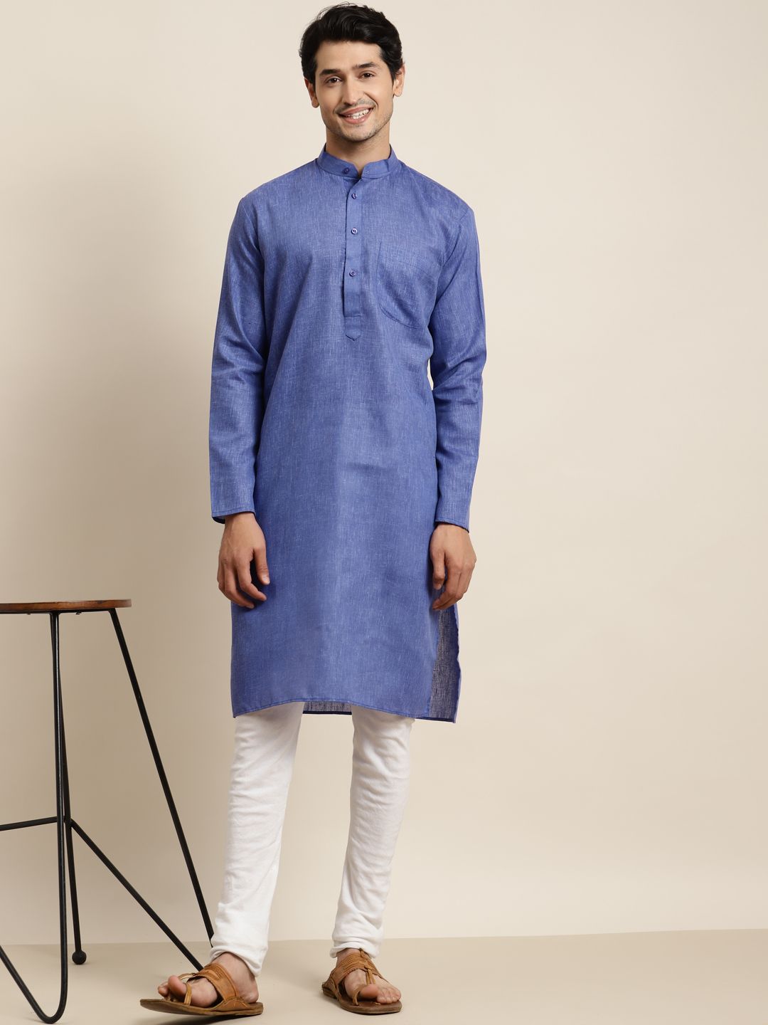 Anug by SOJANYA Men Blue Dobby Kurta