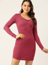 DressBerry Solid Ruched Bodycon Mini Dress