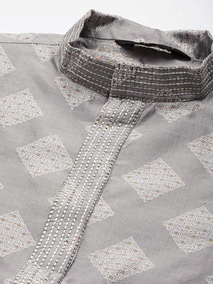 SOJANYA Ethnic Motifs Kantha Work Pastel Silk Cotton Kurta