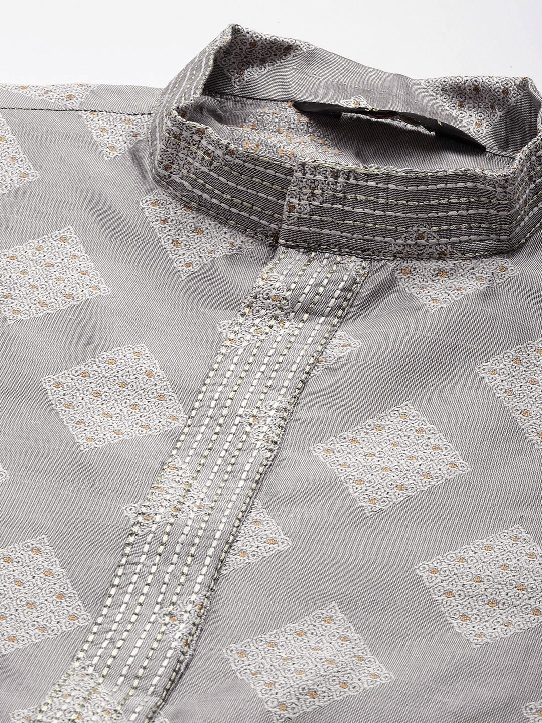 SOJANYA Ethnic Motifs Kantha Work Pastel Silk Cotton Kurta