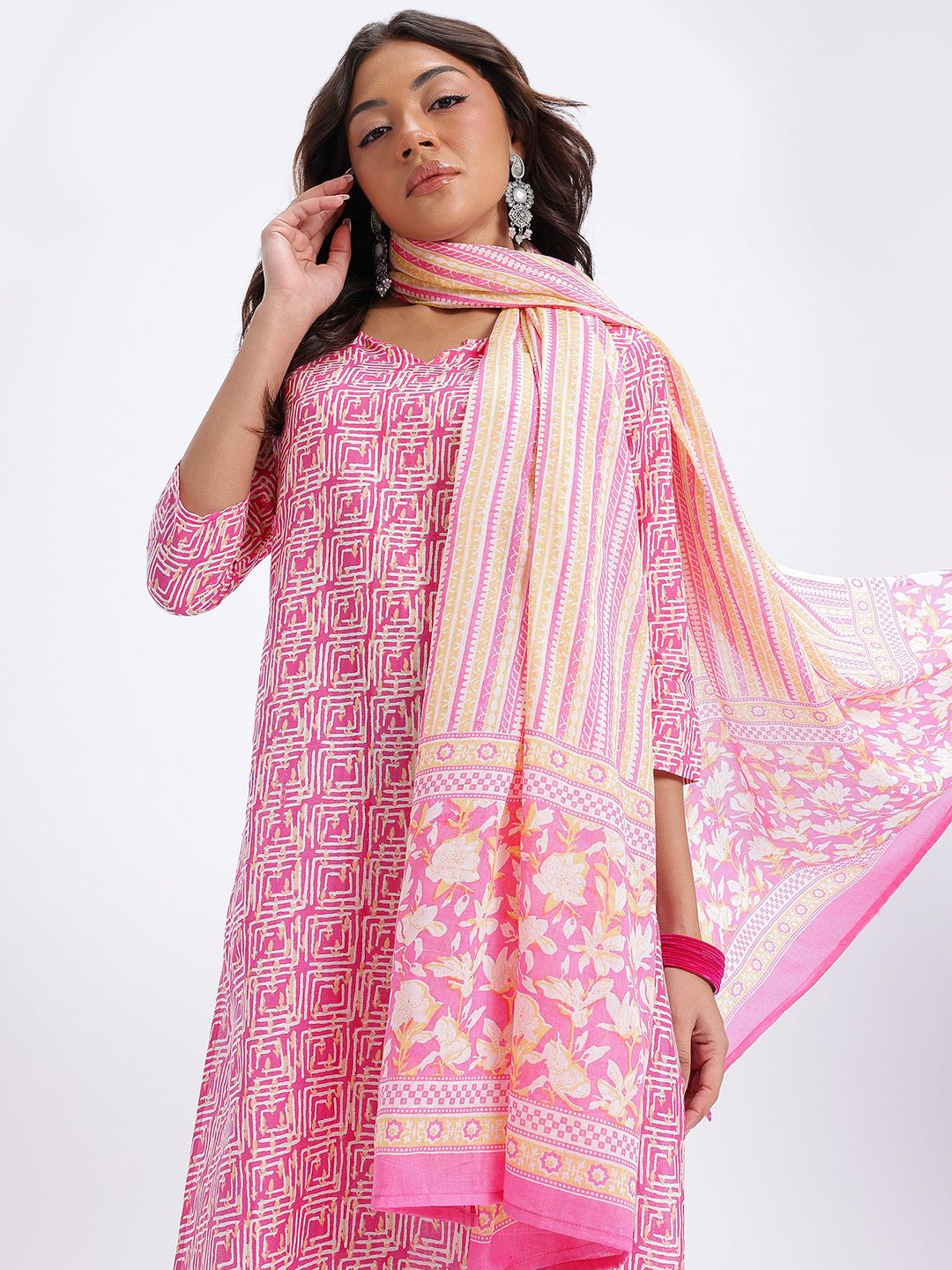 Anouk Pure Cotton Printed Kurta with Trousers & Dupatta