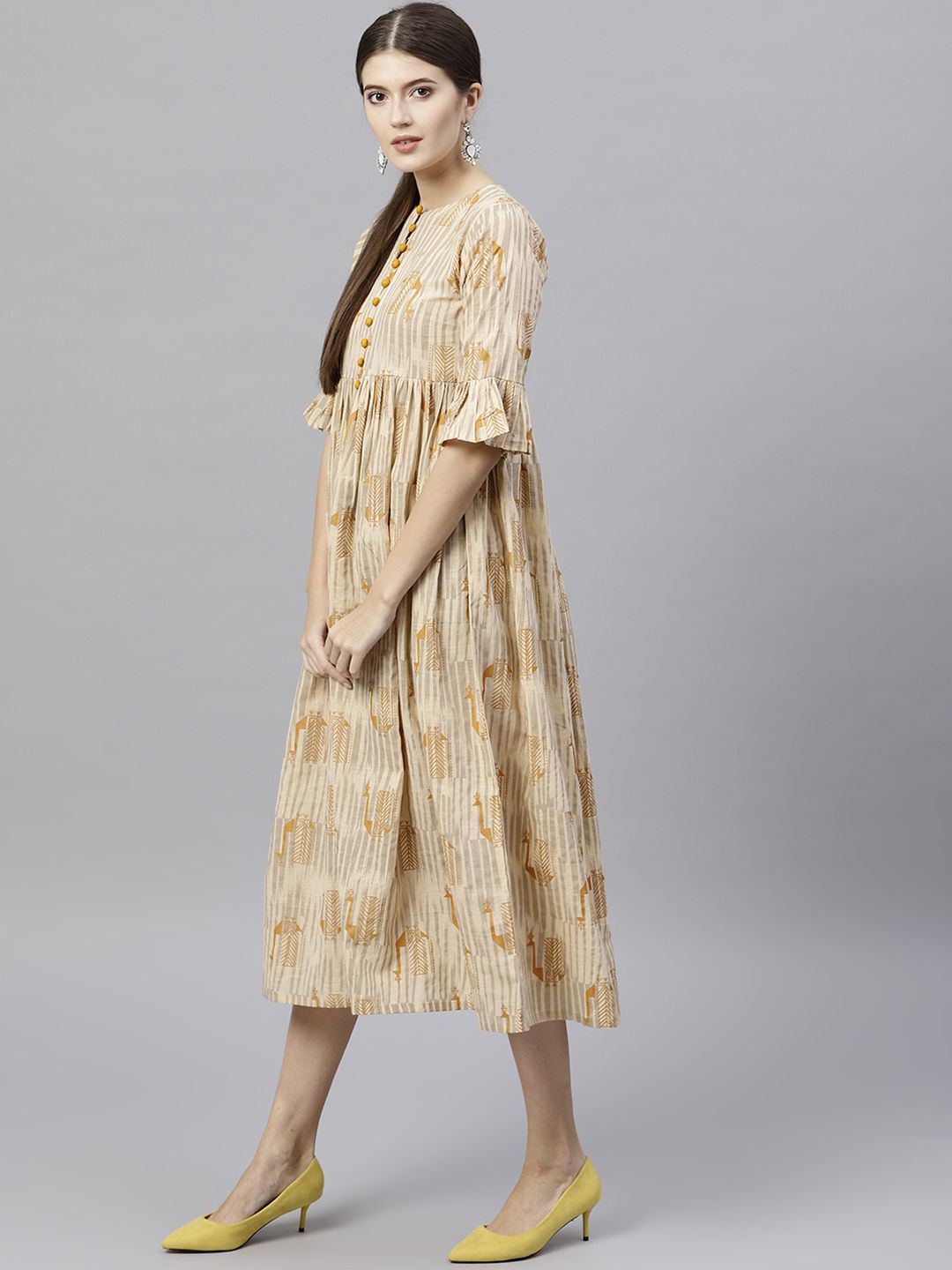 Gerua By Libas Women Beige Printed Midi Empire Dress