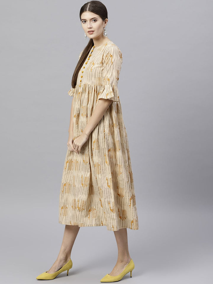 Gerua By Libas Women Beige Printed Midi Empire Dress