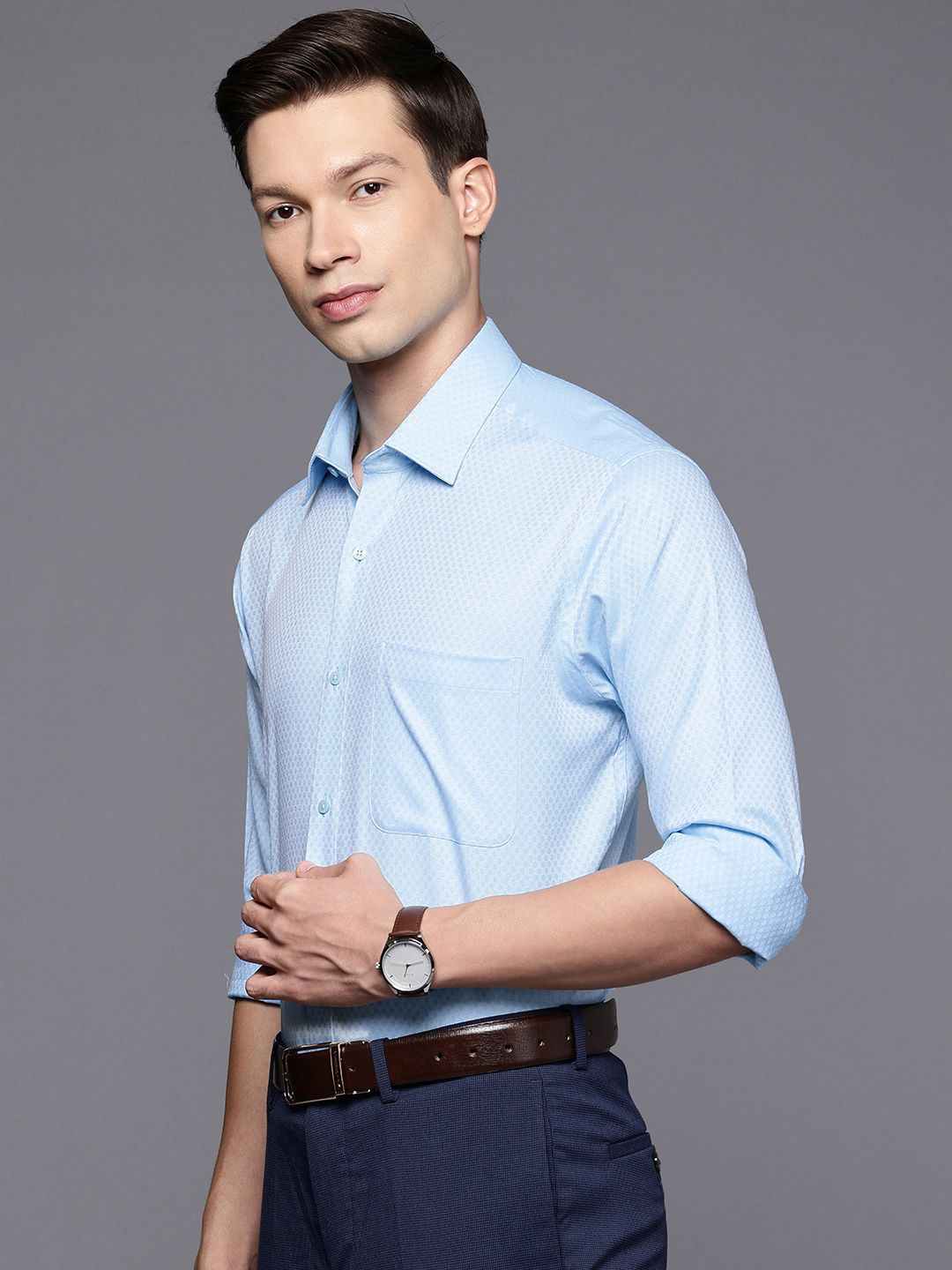 Raymond Slim Fit Geometric Self Designed Pure Cotton Formal Shirt