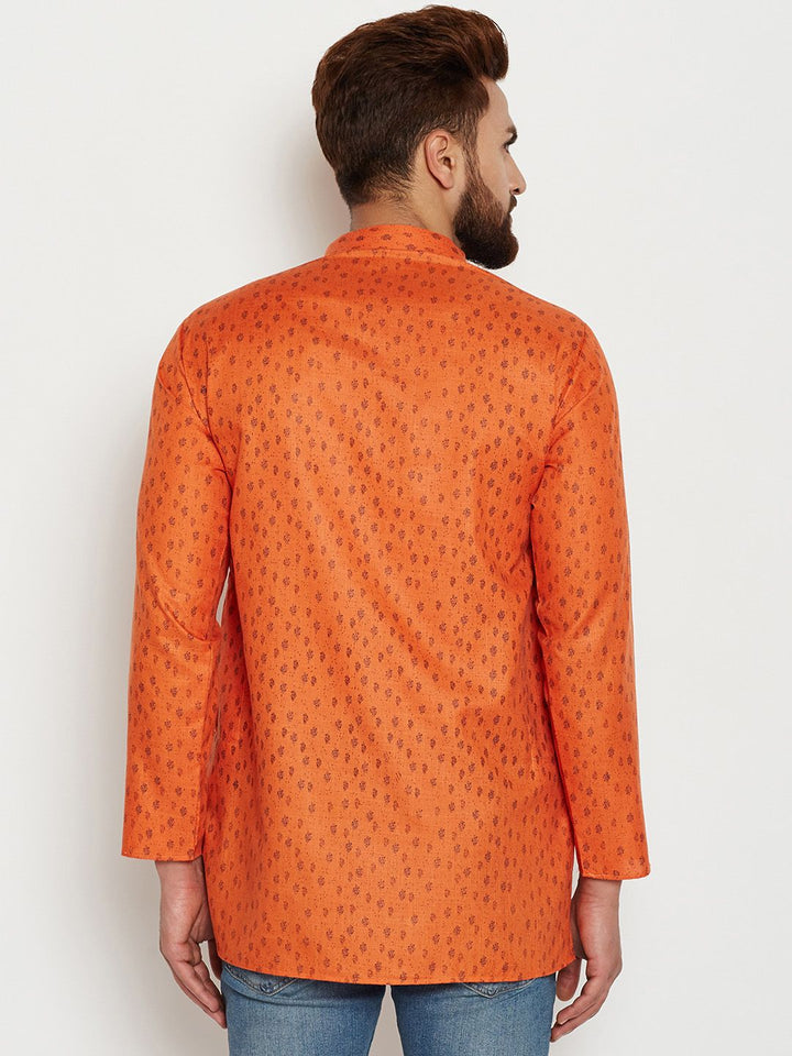 SOJANYA Men Orange Printed Straight Kurta