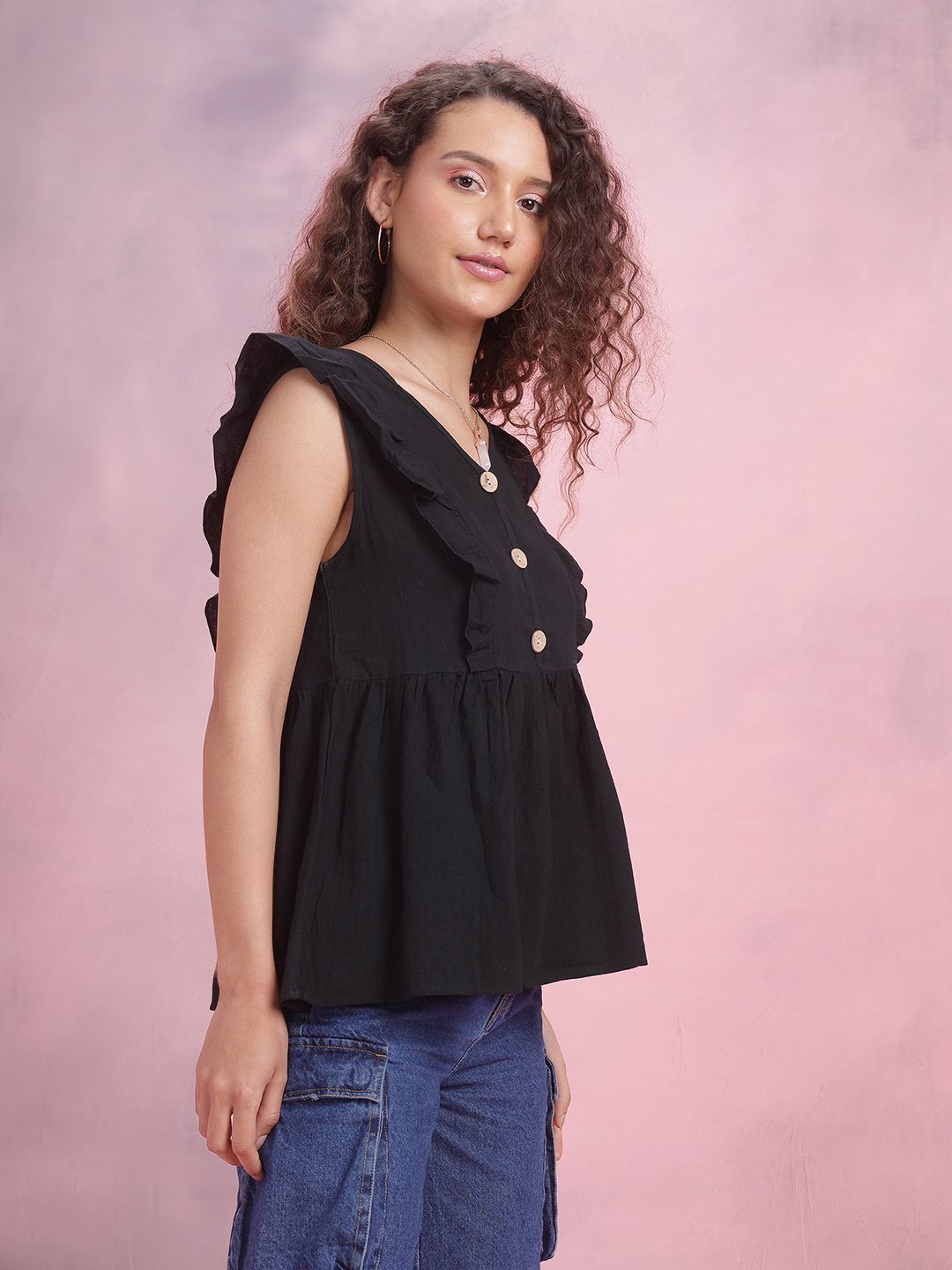 DressBerry Button Detail Ruffles A-Line Top