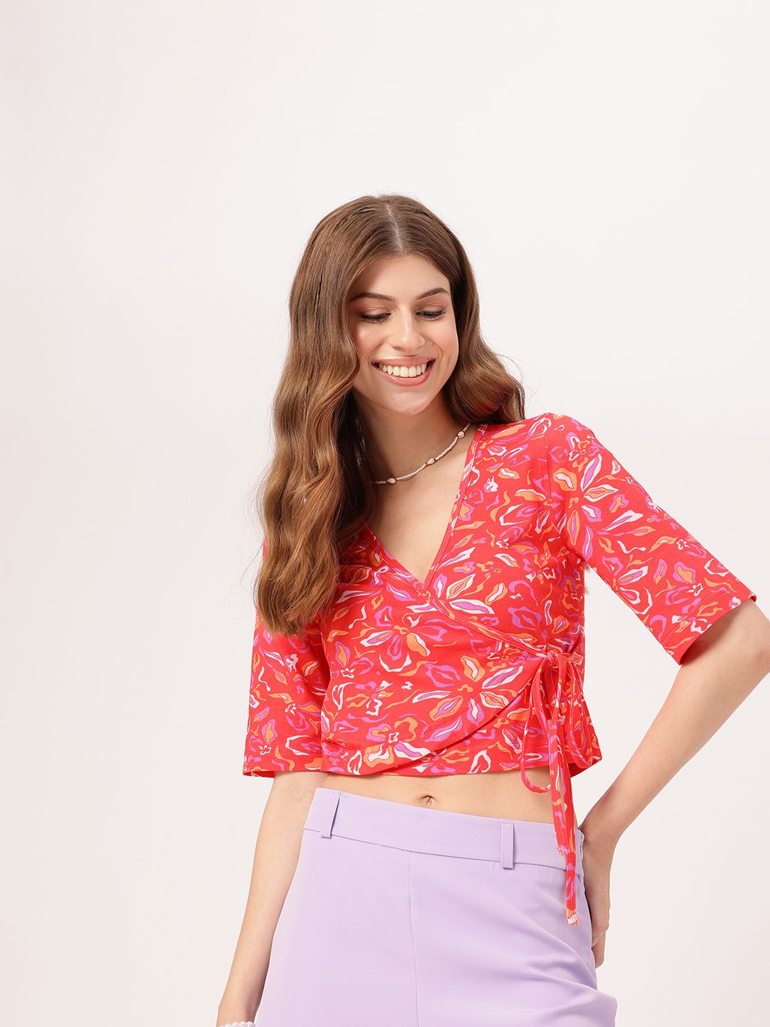 DressBerry Abstract Wrap Style Crop Top