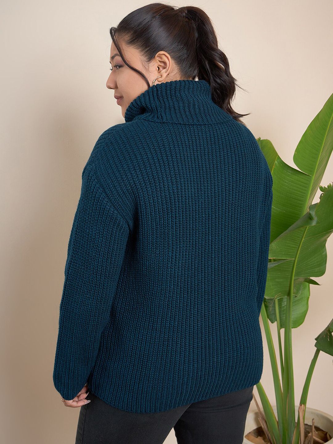 CURVY STREET Plus Size Ribbed Turtle Neck Acrylic Pullover