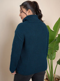 CURVY STREET Plus Size Ribbed Turtle Neck Acrylic Pullover